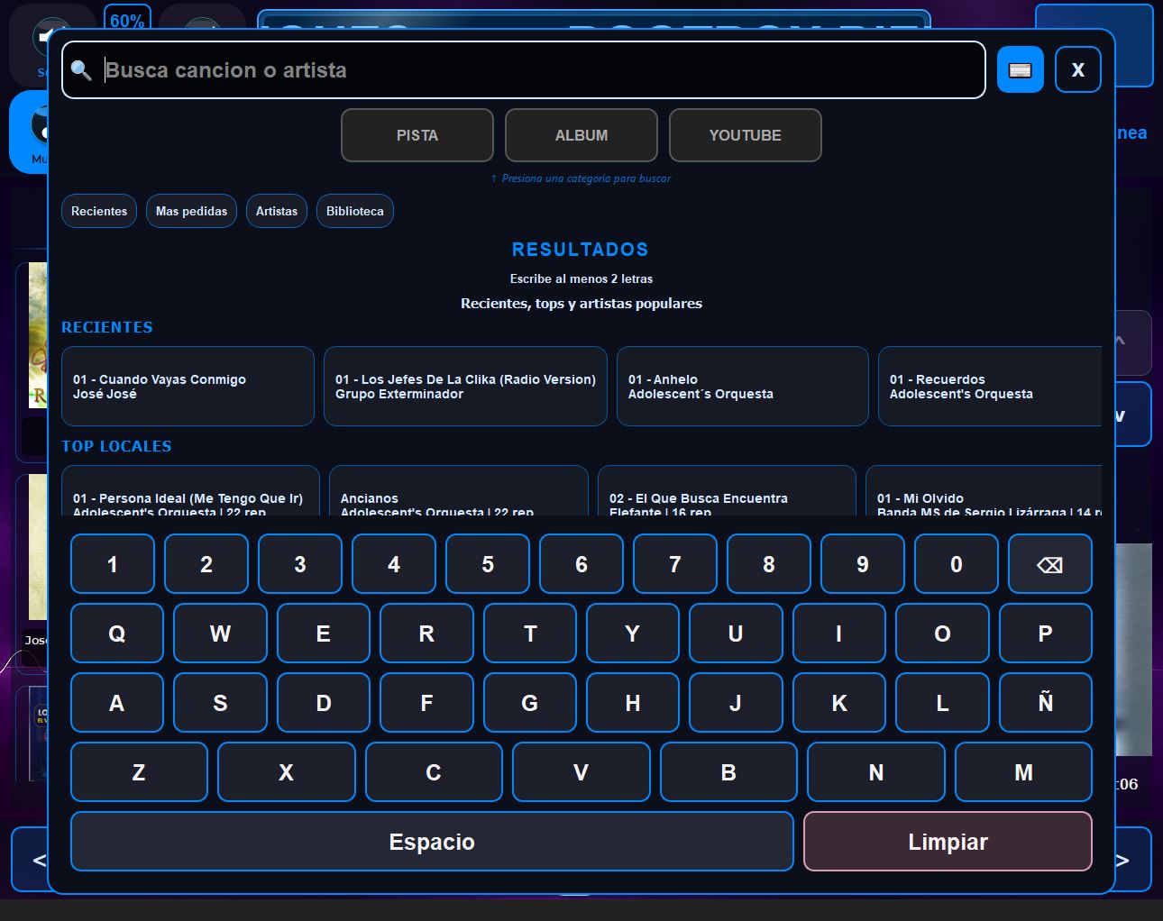 Búsqueda con teclado en pantalla